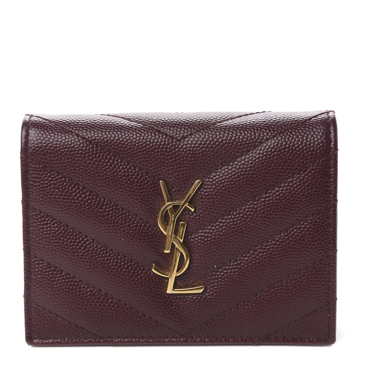 Saint Laurent Grain De Poudre Matelasse Chevron Monogram Card Case Bordeaux 1 of 8