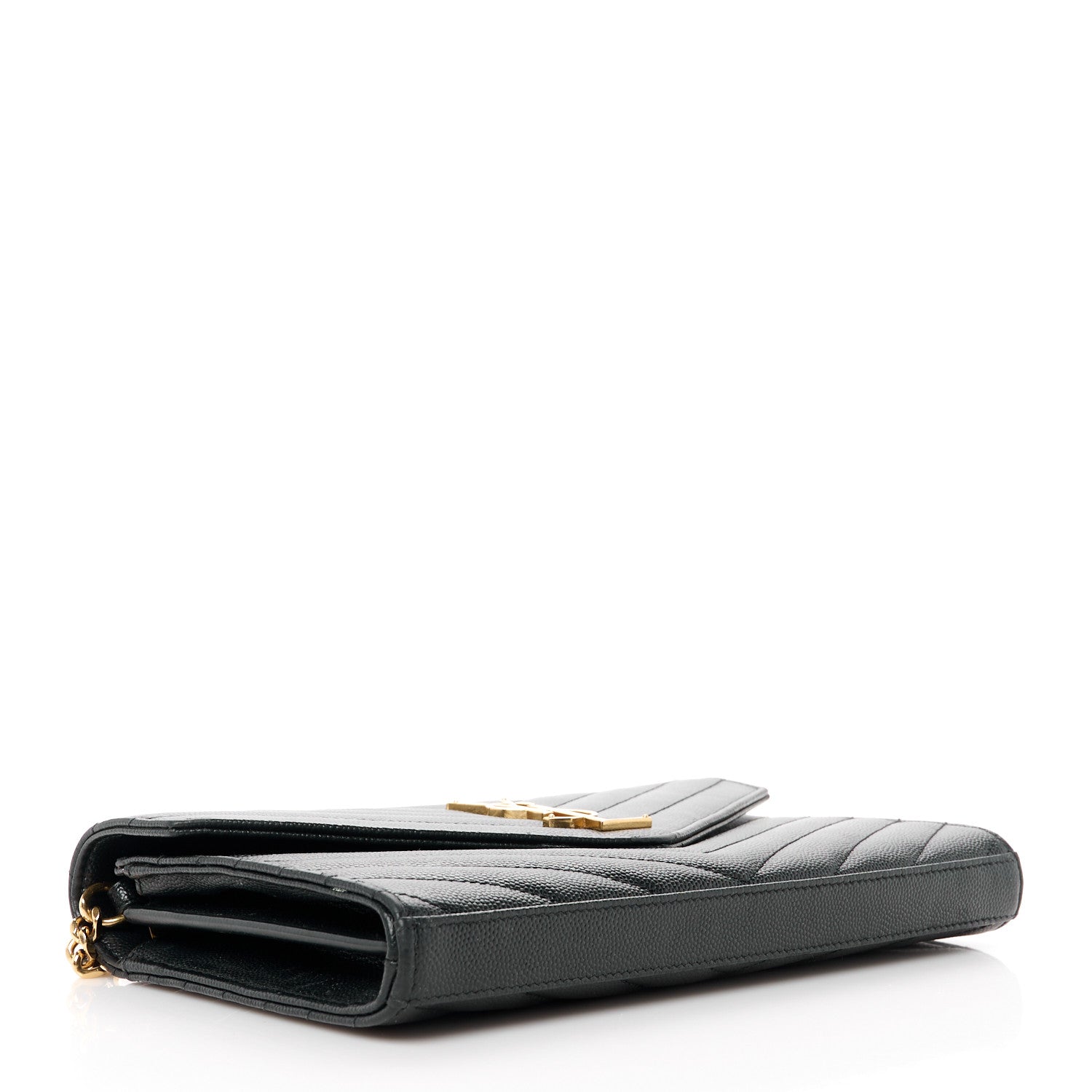 Saint Laurent Grain De Poudre Matelasse Chevron Monogram Chain Wallet Black 4 of 10