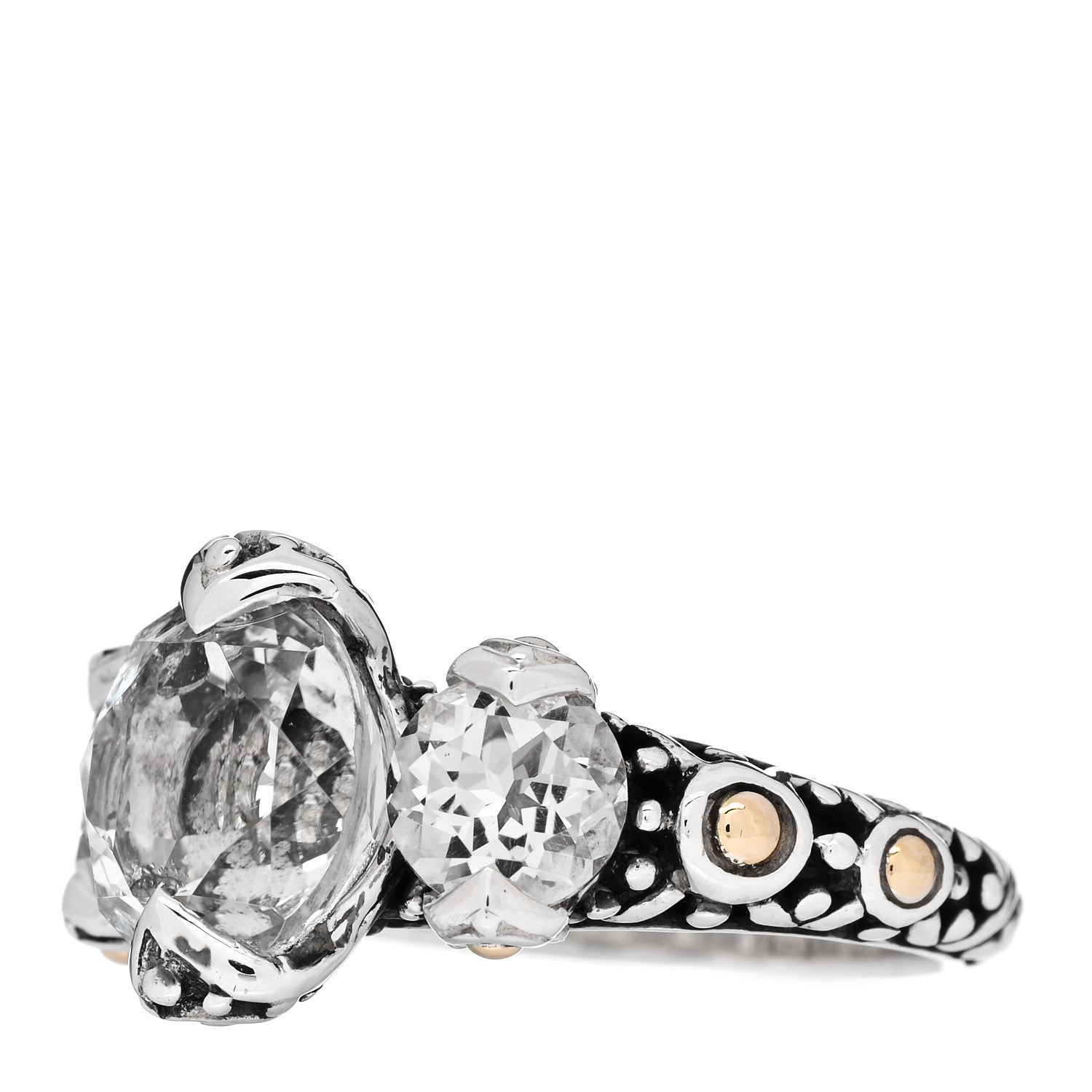 John Hardy Sterling Silver 18K Yellow Gold White Topaz Batu Sari Ring 54 7 3 of 6