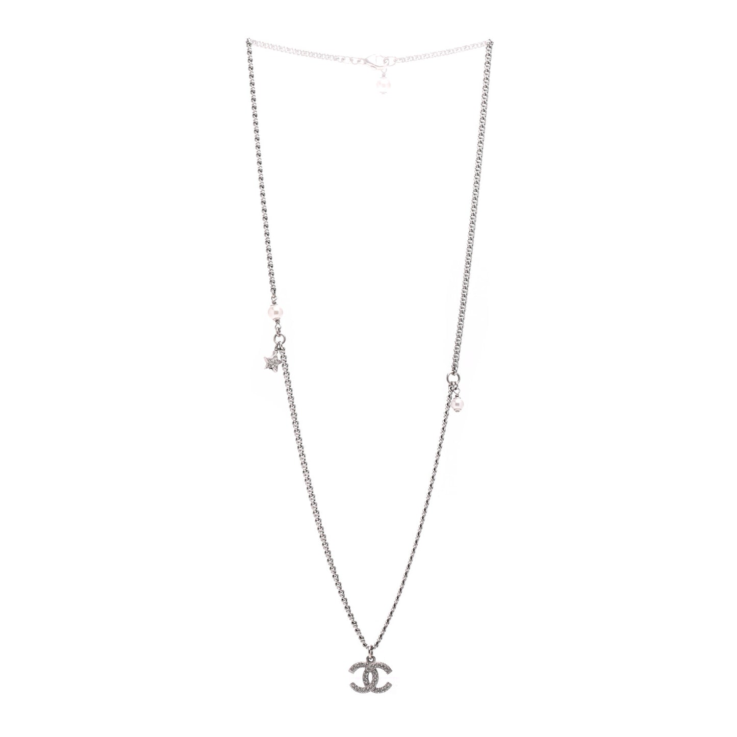Crystal Pearl Star CC Necklace Pearly White