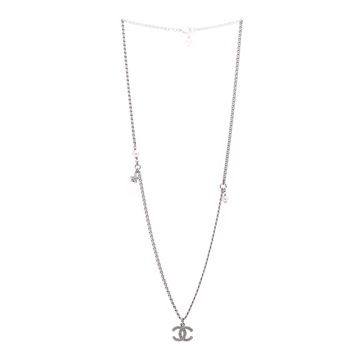 Chanel Crystal Pearl Star CC Necklace Pearly White 3 of 5