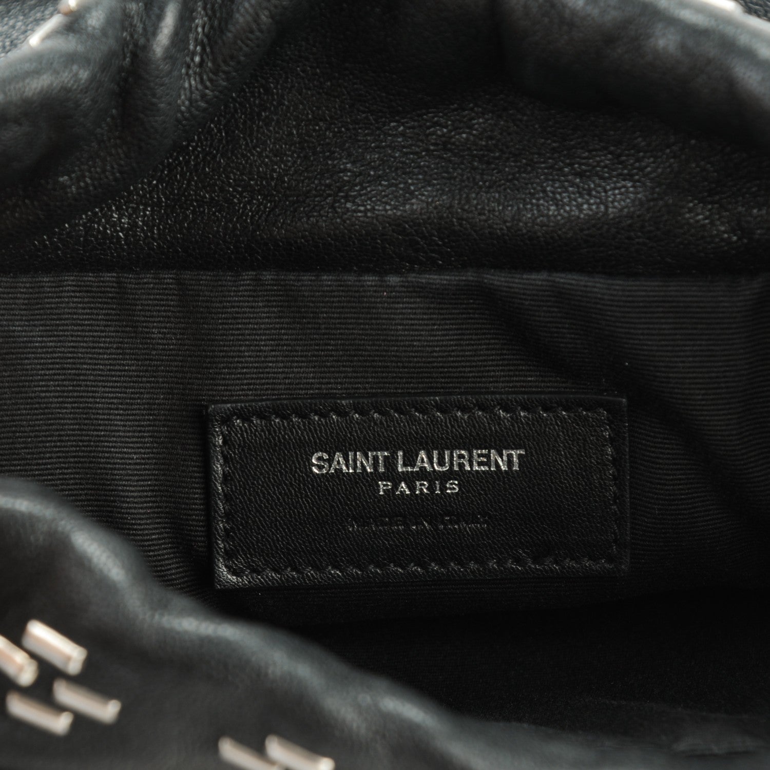 Saint Laurent Lambskin Oxidized Nickel Studded Small Helena Fringed Bucket Bag Black 6 of 7