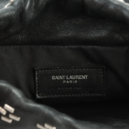 Saint Laurent Lambskin Oxidized Nickel Studded Small Helena Fringed Bucket Bag Black 6 of 7