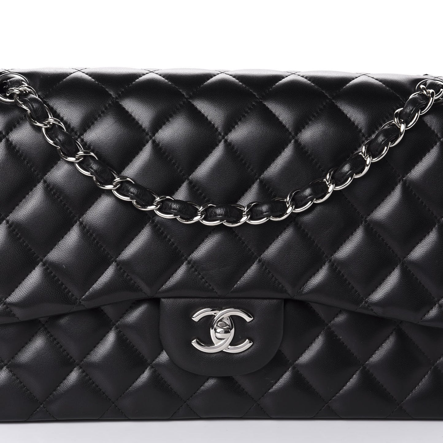 Lambskin Quilted Jumbo Double Flap Black