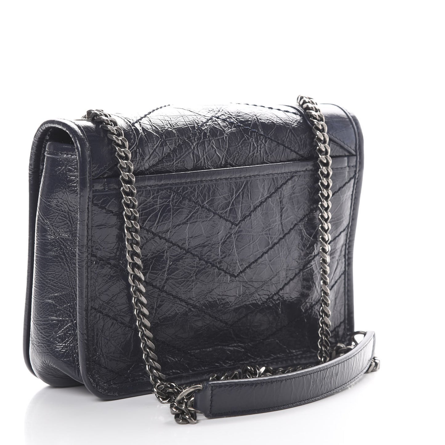 Crinkled Calfskin Matelasse Monogram Niki Chain Wallet Deep Marine