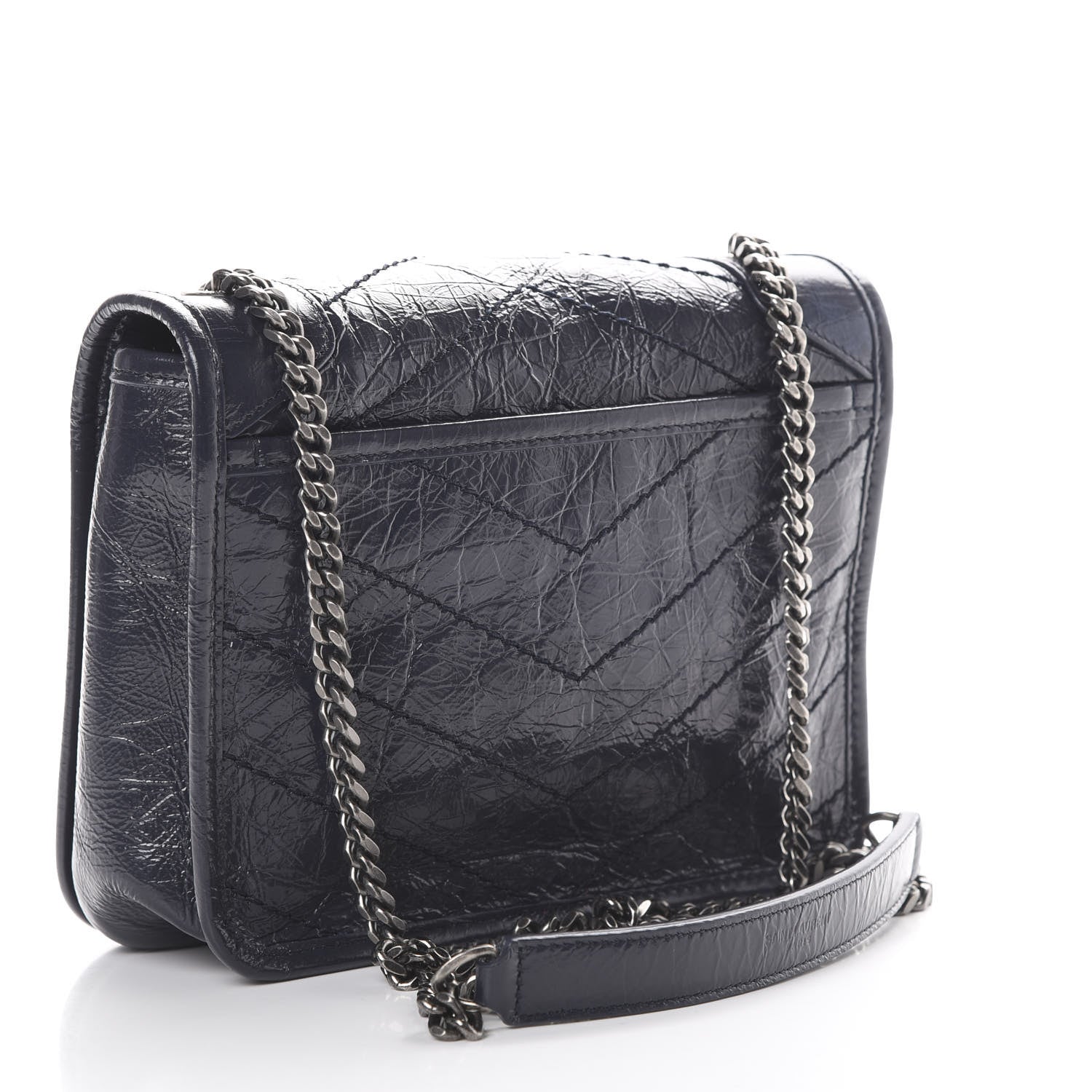 Saint Laurent Crinkled Calfskin Matelasse Monogram Niki Chain Wallet Deep Marine 2 of 10