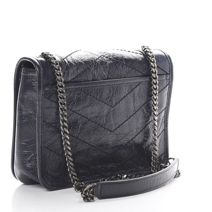 Saint Laurent Crinkled Calfskin Matelasse Monogram Niki Chain Wallet Deep Marine 2 of 10