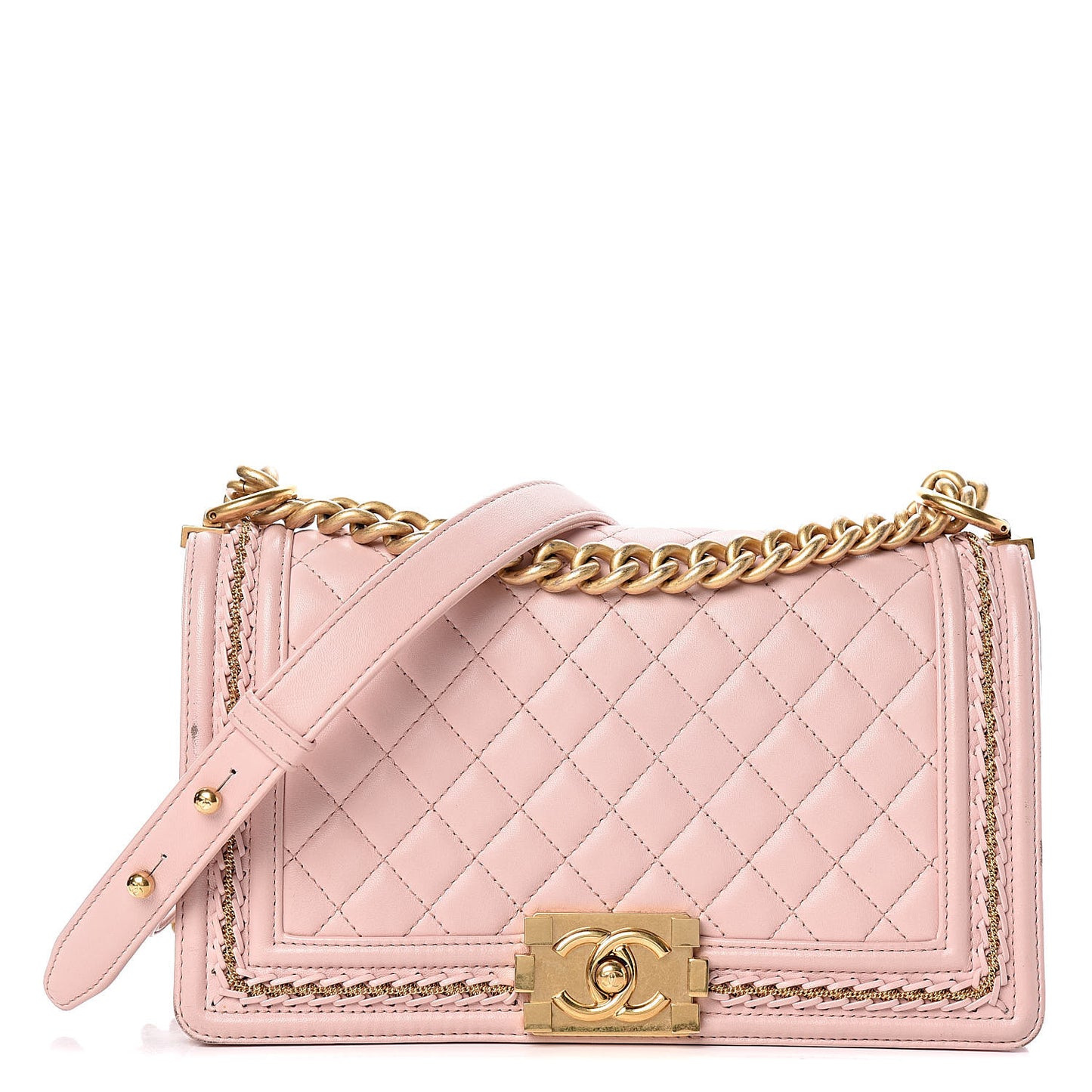 Lambskin Quilted Medium Chain Detail Boy Flap Light Pink