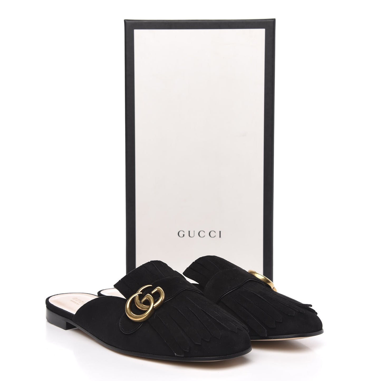 Kid Scamosciato GG Marmont Fringe Slippers 41 Black