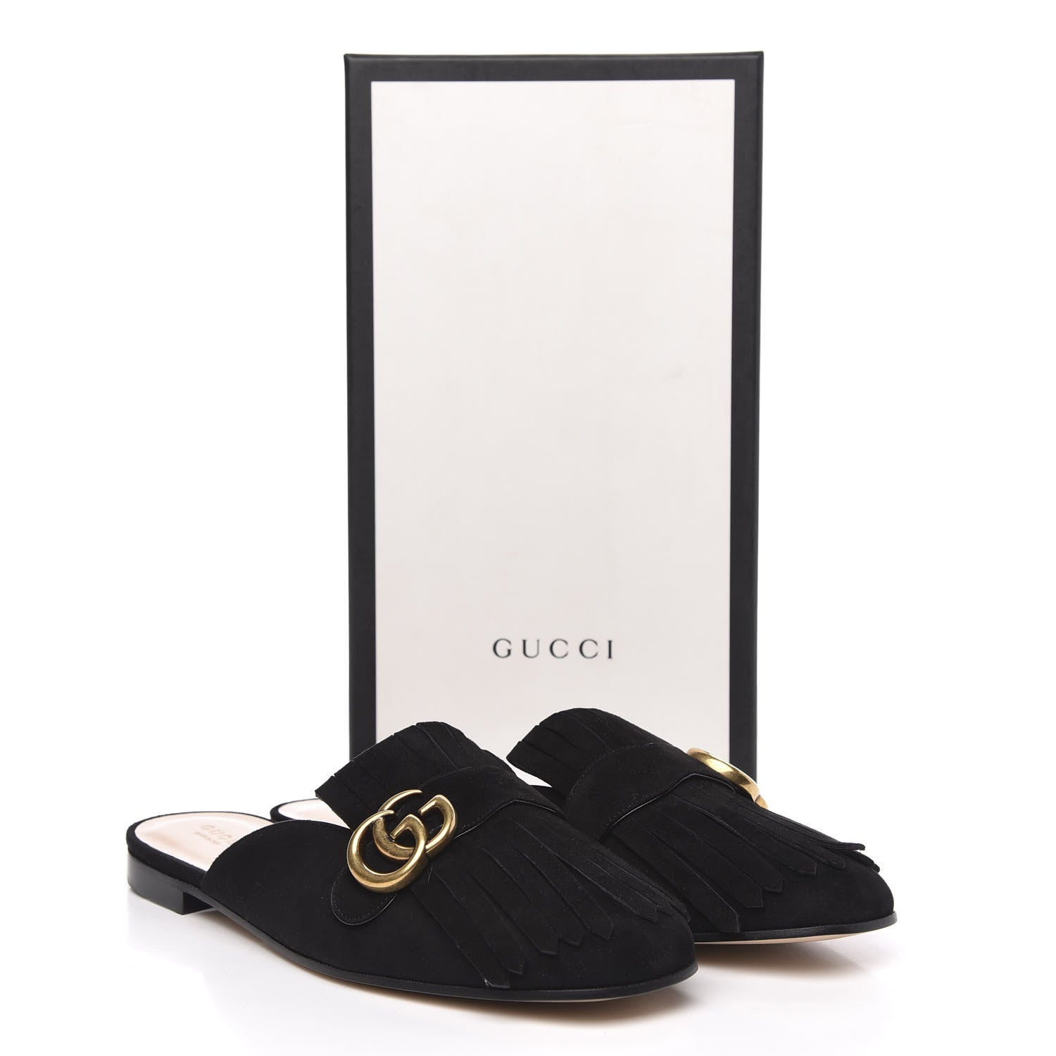 Gucci Kid Scamosciato GG Marmont Fringe Slippers 41 Black 8 of 8