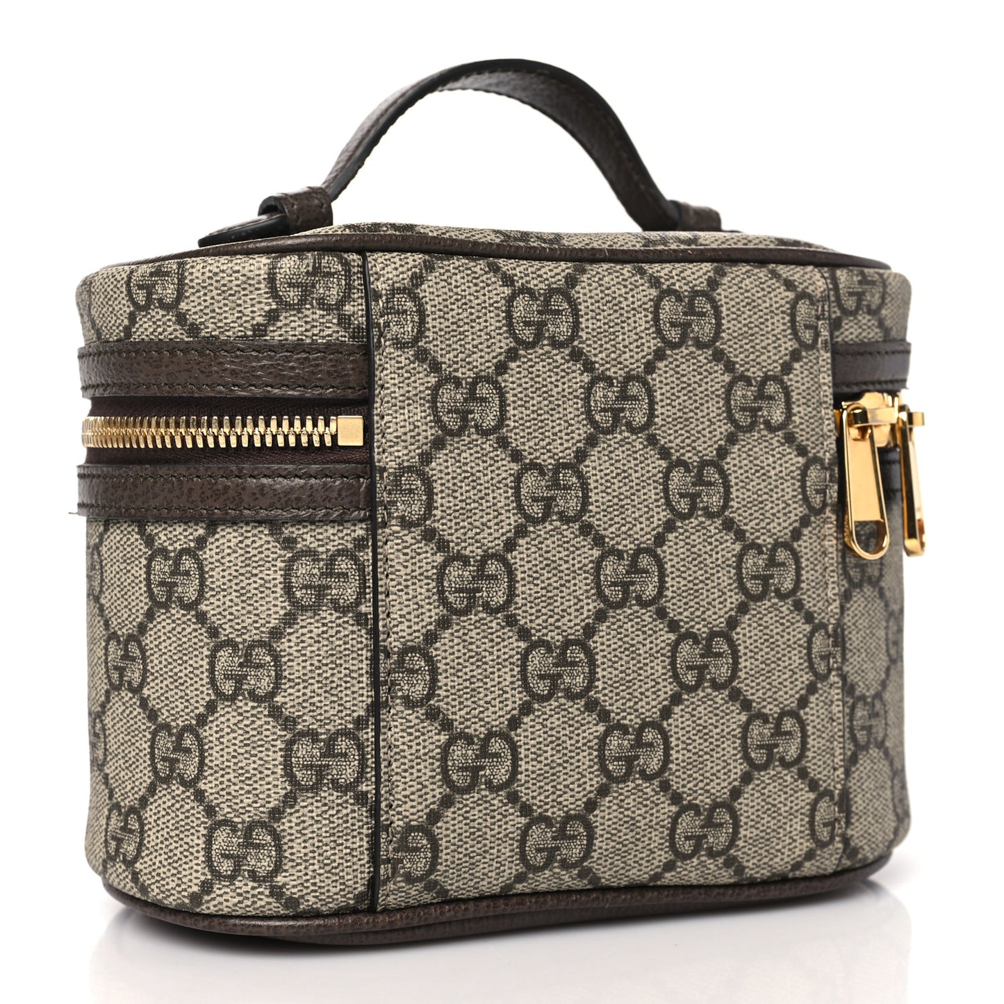 GG Supreme Monogram Textured Calfskin Web Ophidia Vanity Cosmetic Case Beige Ebony New Acero