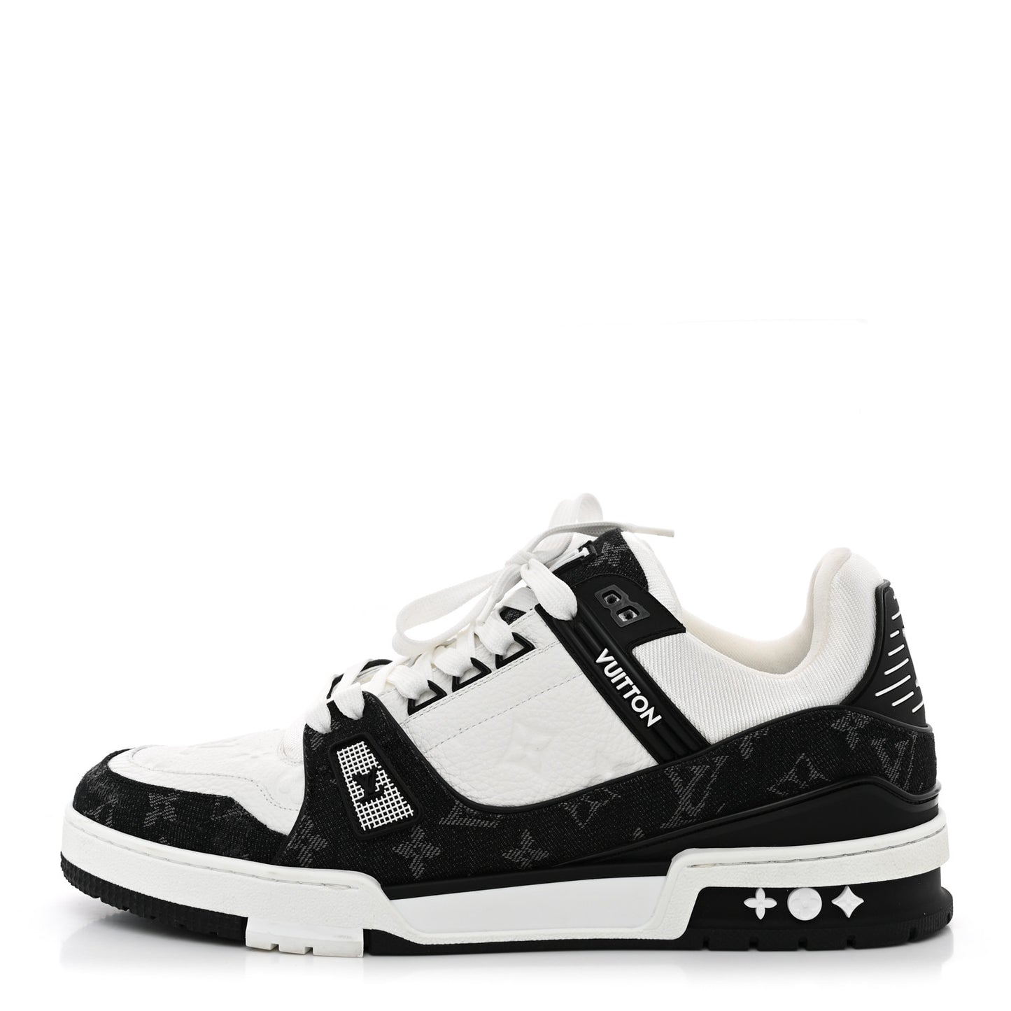 Calfskin Embossed Monogram Denim Mens LV Trainer Sneakers 10 Black