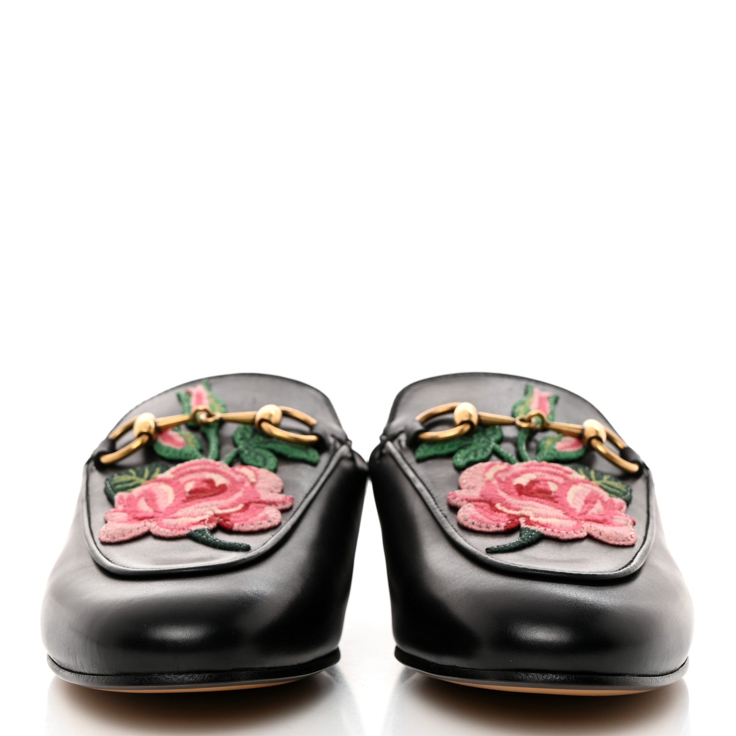 Gucci Calfskin Flower Embroidered Princetown Slippers 35 Black 2 of 9