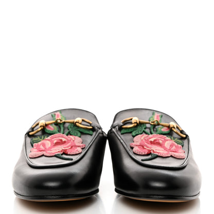 Gucci Calfskin Flower Embroidered Princetown Slippers 35 Black 2 of 9
