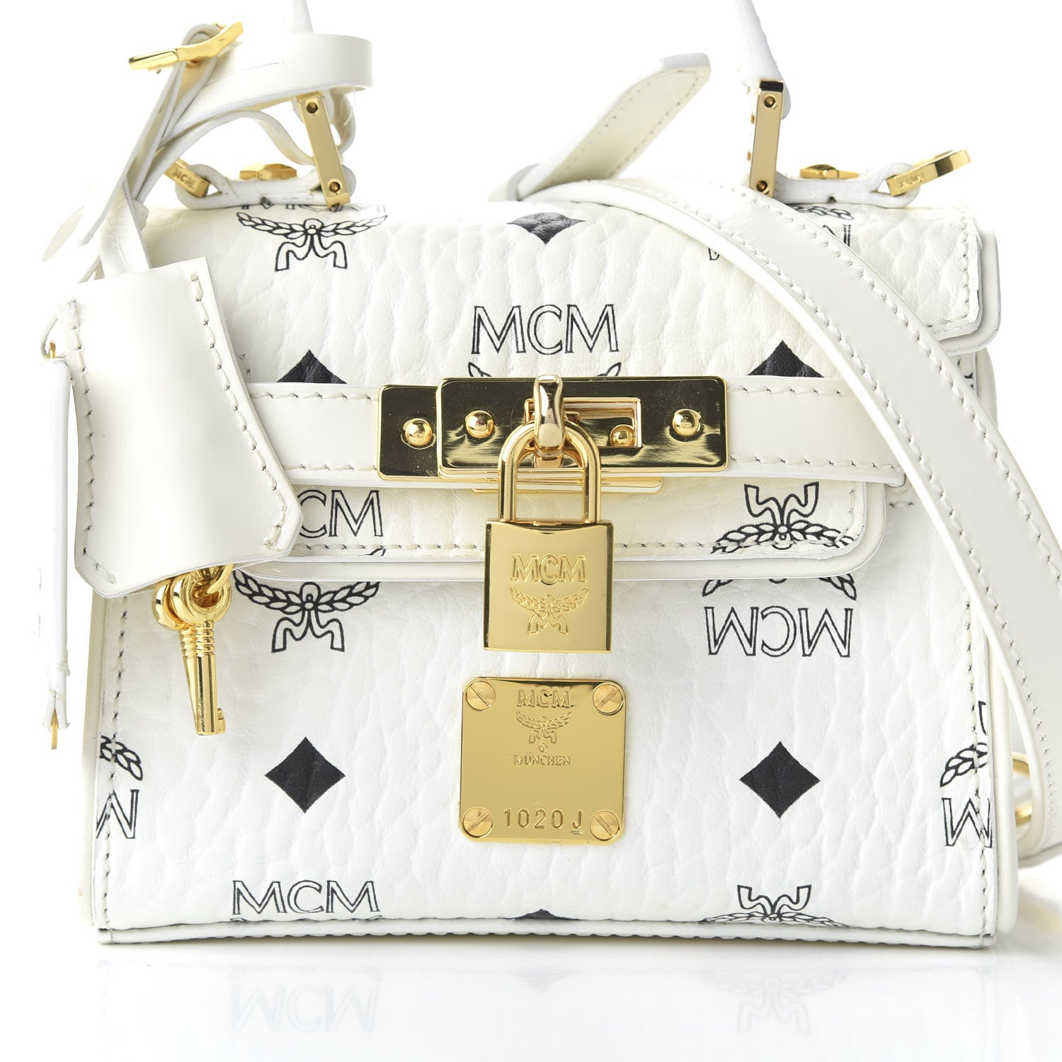 MCM Visetos X-Mini Heritage Top Handle Satchel White 670574