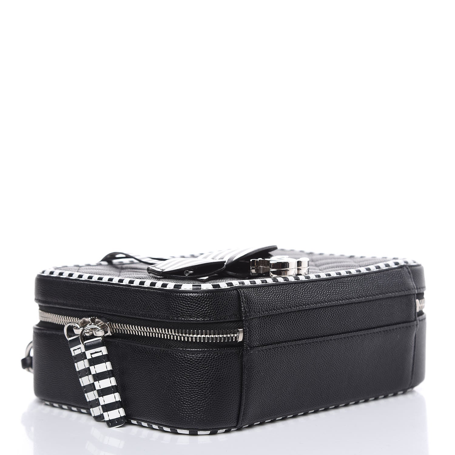 Chanel Caviar Quilted Striped Medium CC Filigree Vanity Case Black White 4 of 8