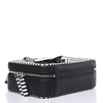 Chanel Caviar Quilted Striped Medium CC Filigree Vanity Case Black White 4 of 8