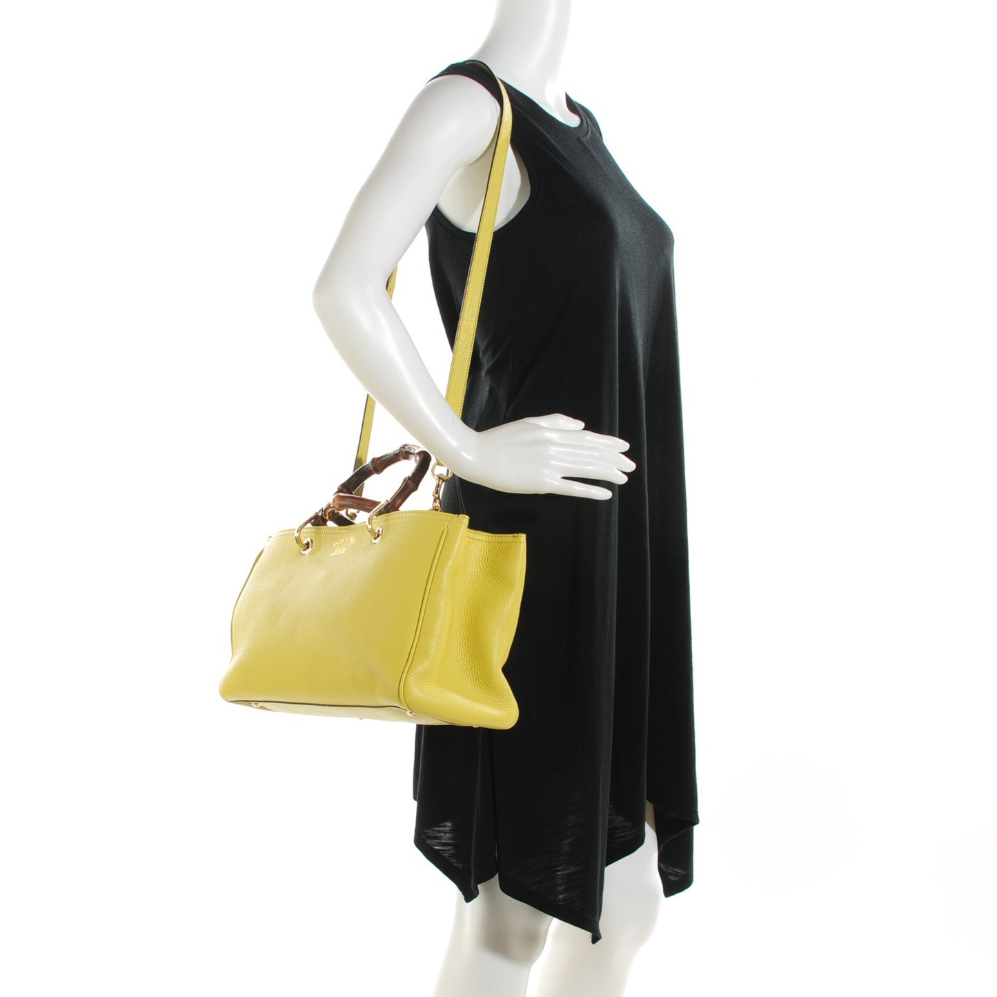 Pebbled Calfskin Medium Bamboo Shopper Tote Citrus