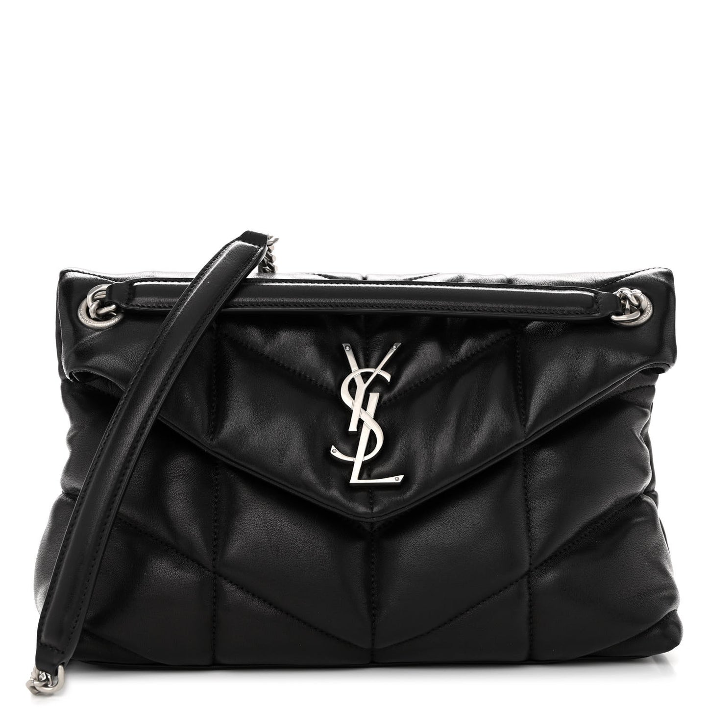 Lambskin Quilted Small Loulou Puffer Monogram Chain Satchel Black