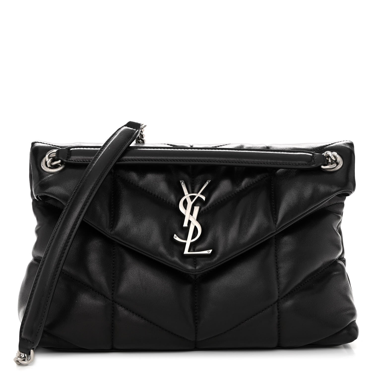 Saint Laurent Lambskin Quilted Small Loulou Puffer Monogram Chain Satchel Black 1 of 11