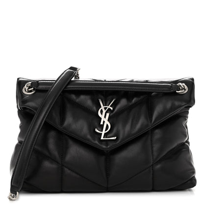 Saint Laurent Lambskin Quilted Small Loulou Puffer Monogram Chain Satchel Black 1 of 11