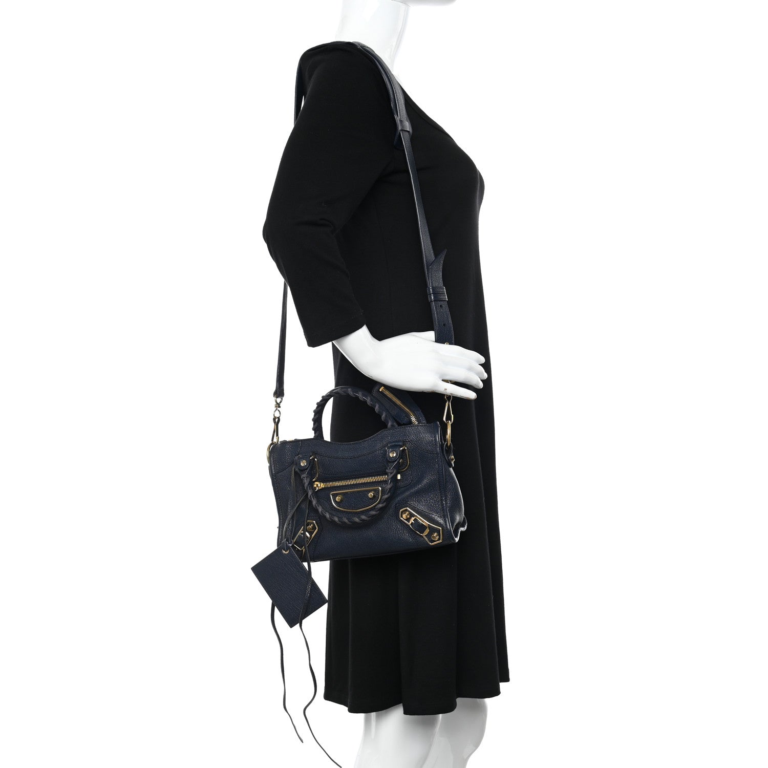 Balenciaga Chevre Gold Metallic Edge Hardware Mini City Bleu Nuit Dark Sea 2 of 11
