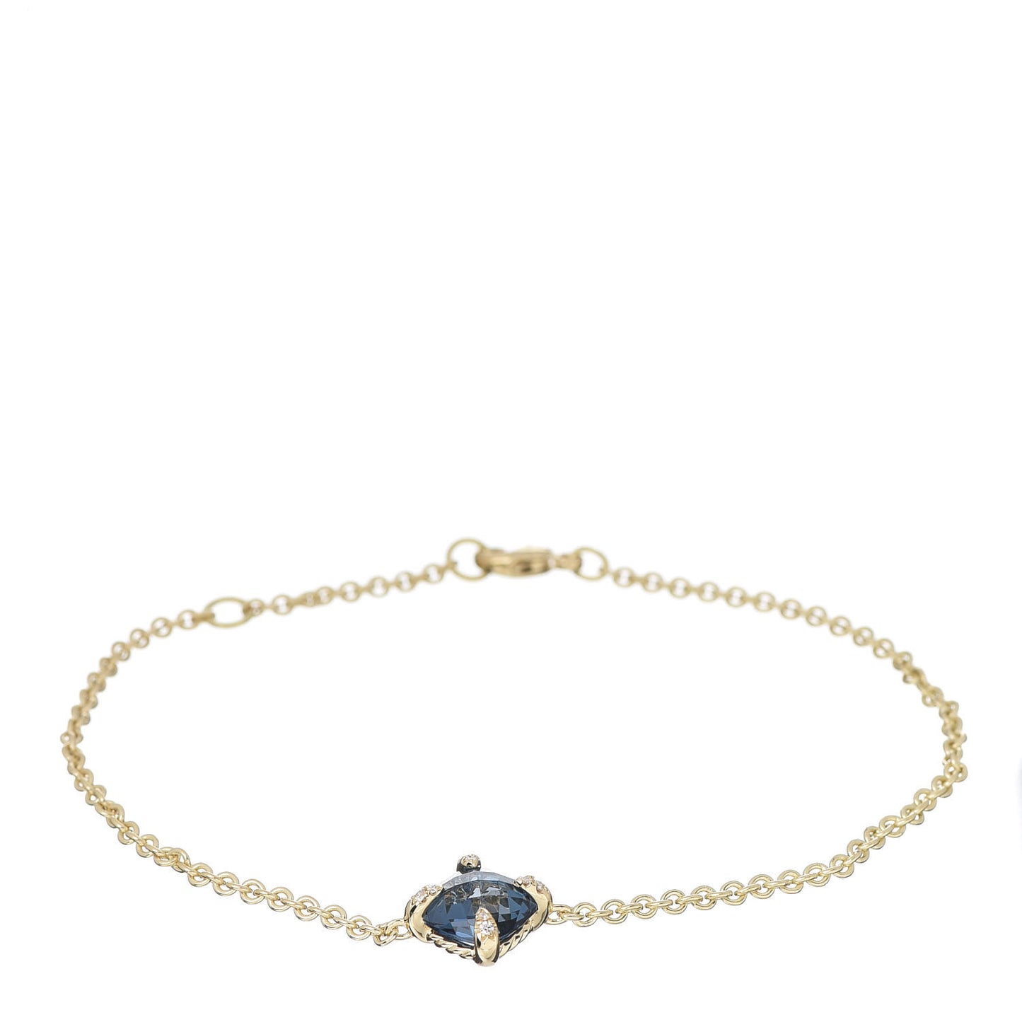 18K Yellow Gold Hampton Blue Topaz Diamond 8mm Chatelaine Chain Bracelet