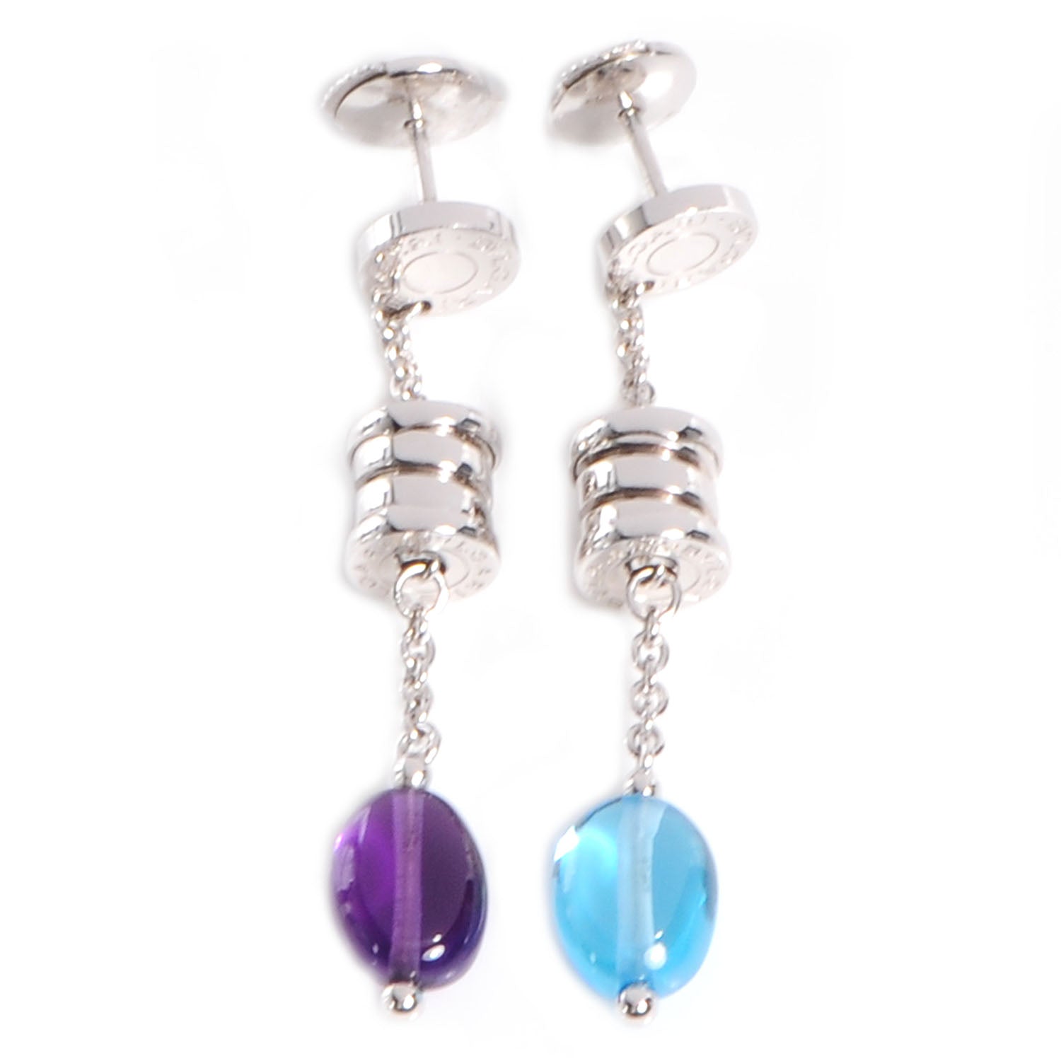 Bulgari 18K White Gold Amethyst Blue Topaz B.Zero1 Drop Earrings 1 of 6