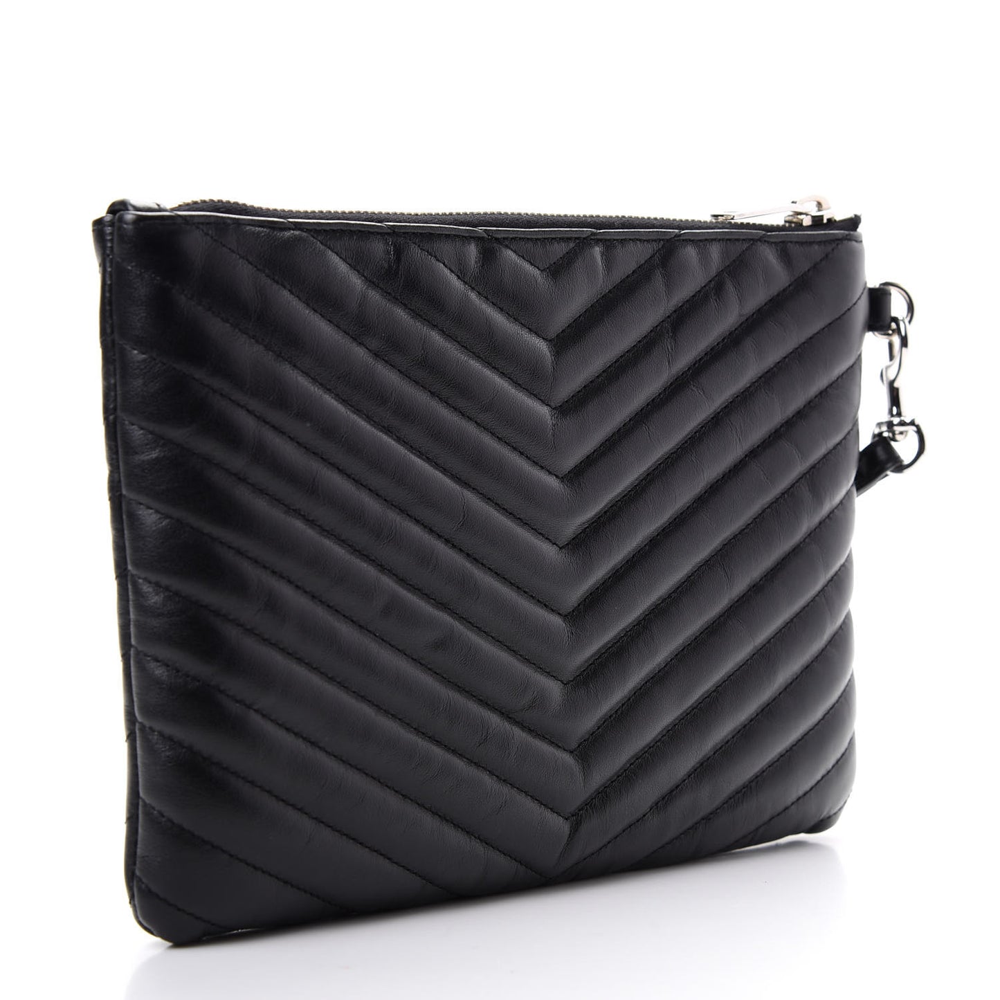 Calfskin Matelasse Chevron Monogram A5 Wristlet Black