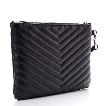 Saint Laurent Calfskin Matelasse Chevron Monogram A5 Wristlet Black 3 of 8