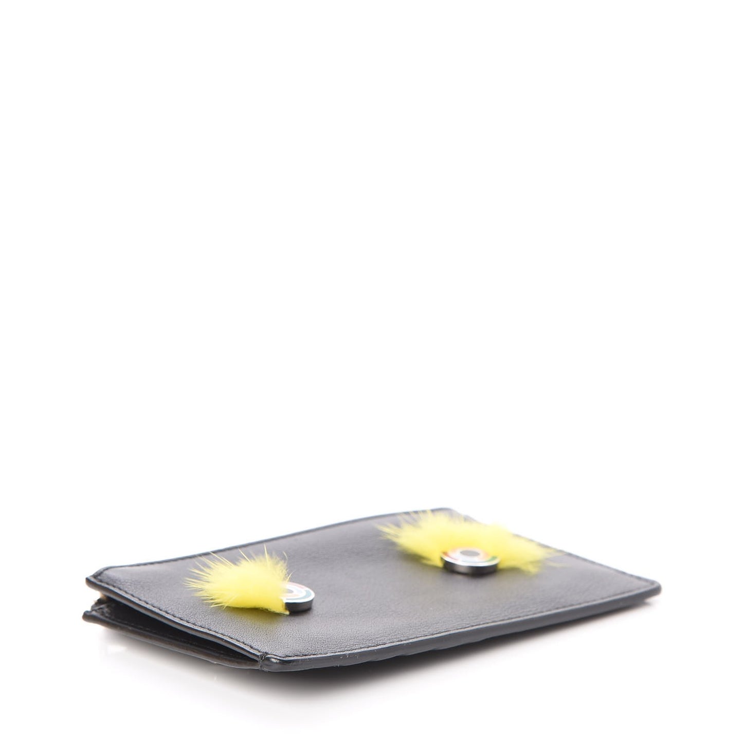 Vitello Dolce Mink Fur Hypnoteyes Zip Card Holder Black Yellow