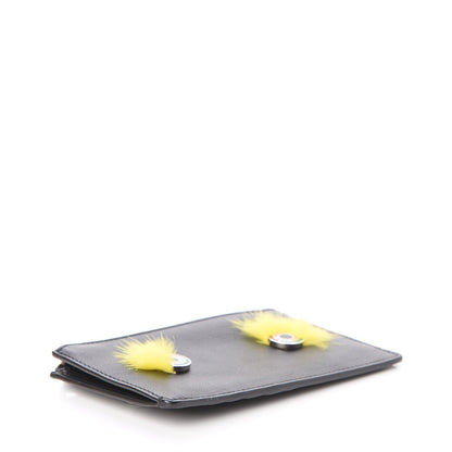 Fendi Vitello Dolce Mink Fur Hypnoteyes Zip Card Holder Black Yellow 5 of 8