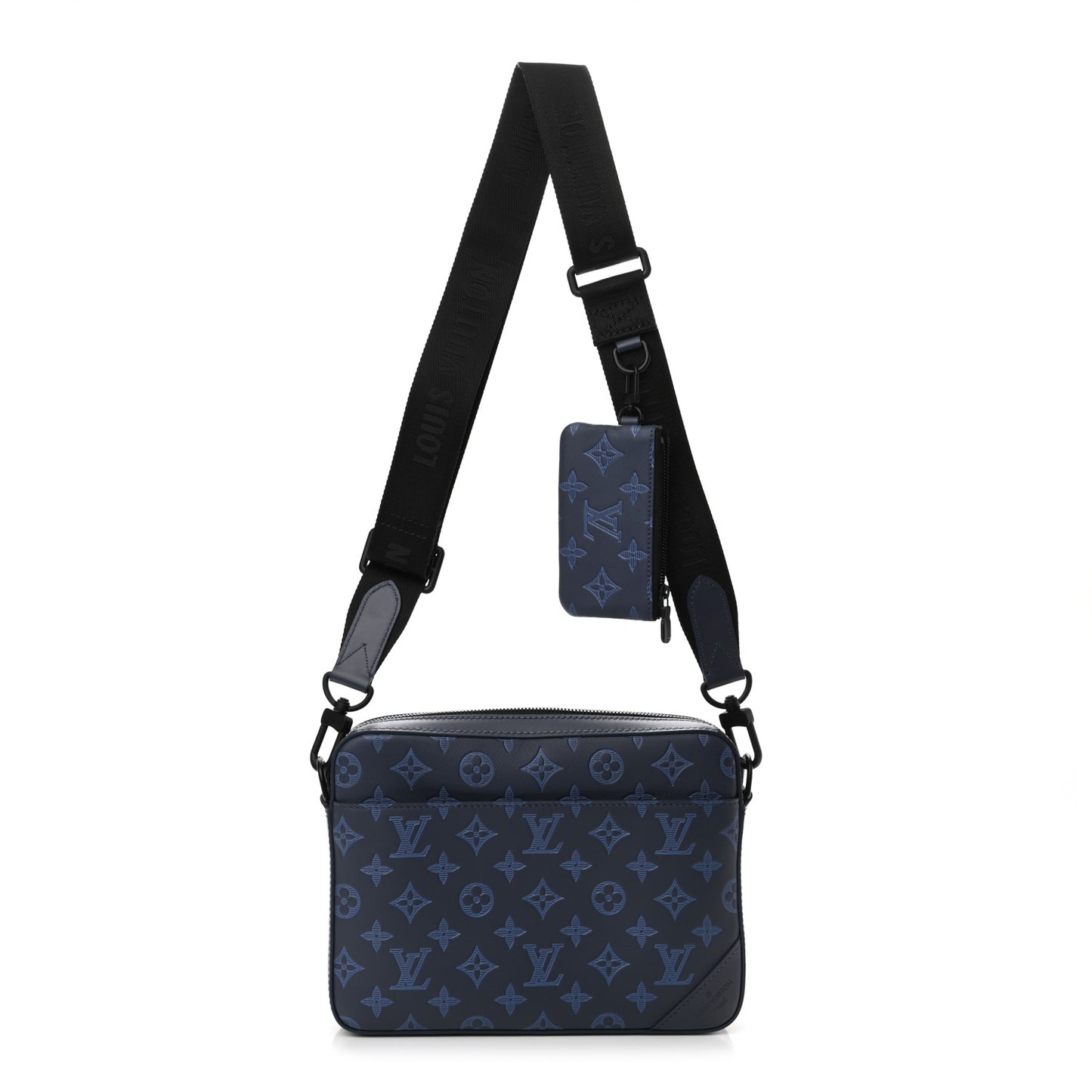 Calfskin Monogram Shadow Duo Messenger Navy Blue