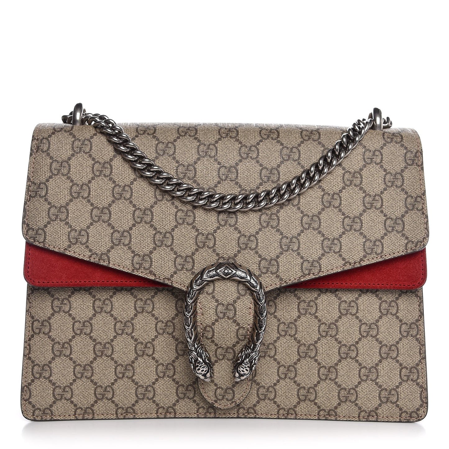 GG Supreme Monogram Suede Cudu Medium Dionysus Shoulder Bag Beige Ebony Vulcanic Red