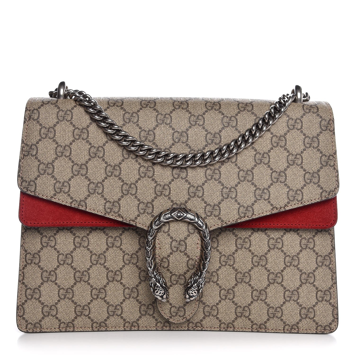 Gucci GG Supreme Monogram Suede Cudu Medium Dionysus Shoulder Bag Beige Ebony Vulcanic Red 1 of 7