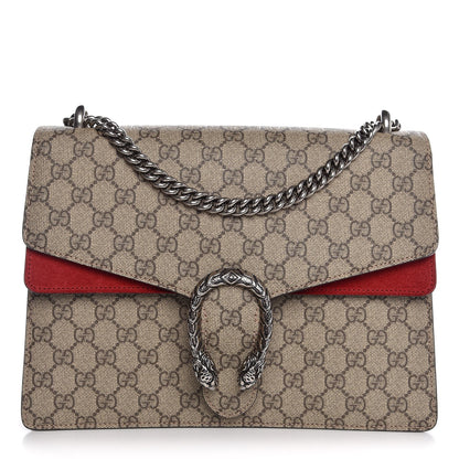 Gucci GG Supreme Monogram Suede Cudu Medium Dionysus Shoulder Bag Beige Ebony Vulcanic Red 1 of 7