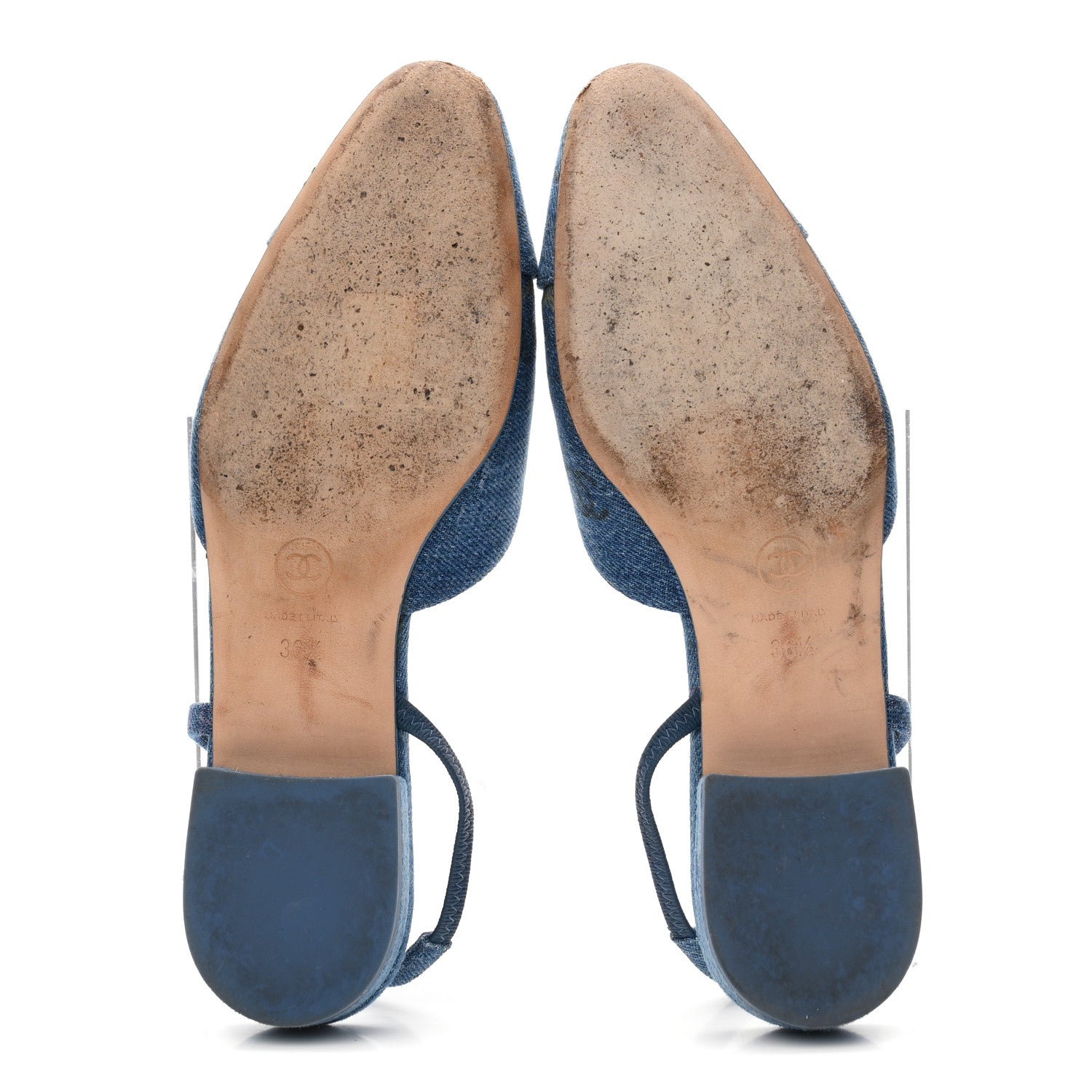 Chanel Denim Printed Denim Mood Cap Toe CC Slingback Flats 36.5 Light Blue Multicolor 6 of 9