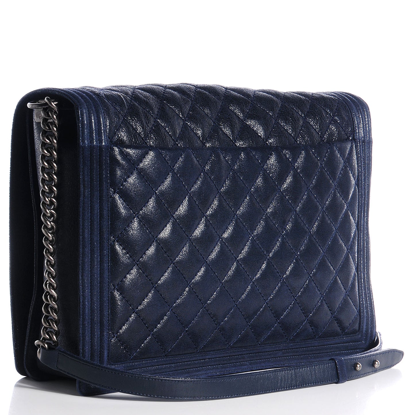 Goatskin Quilted Large Gentle Boy Flap Navy