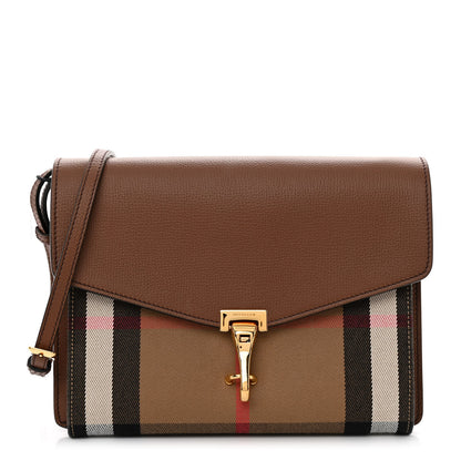 Burberry Derby Calfskin House Check Small Macken Crossbody Bag Tan 1 of 9