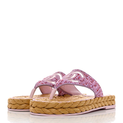 Chanel Tweed CC Thong Sandals Light 36 Purple Pink Red 3 of 9