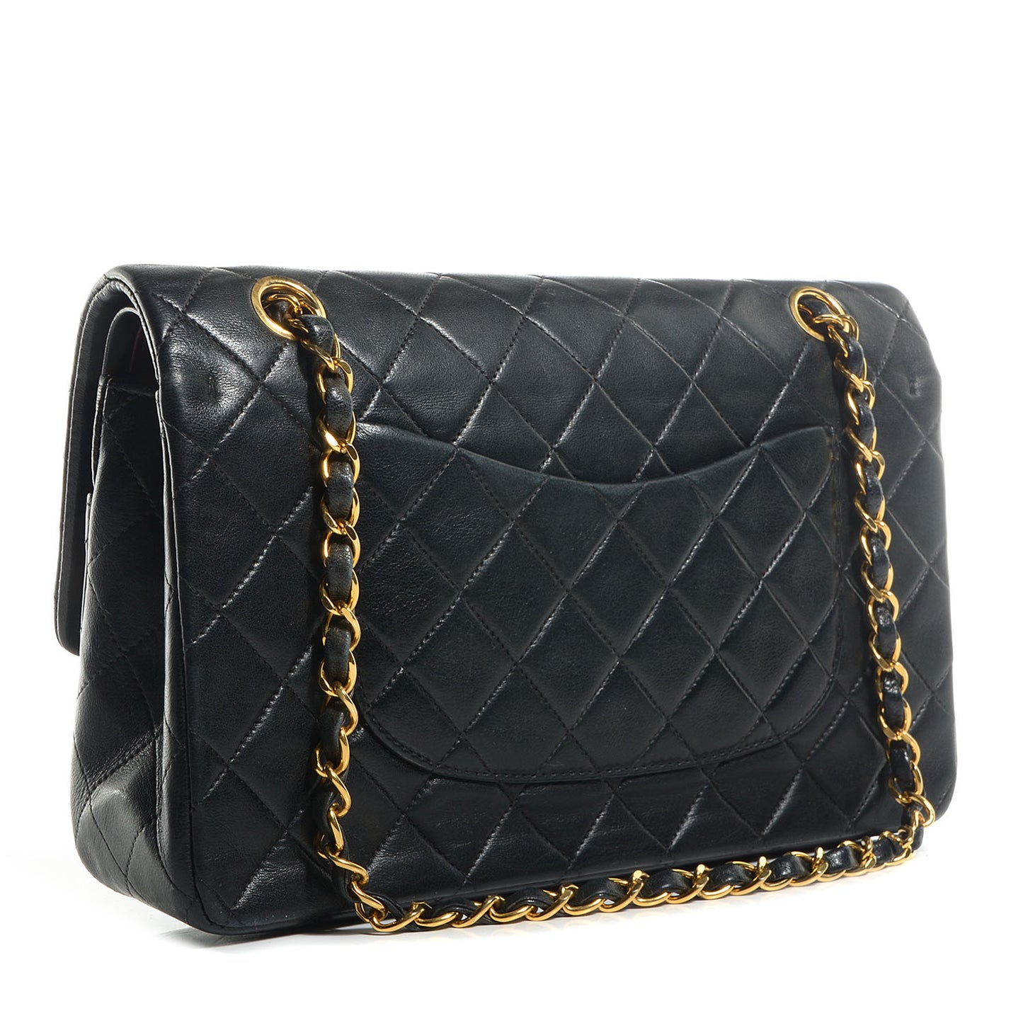 Lambskin Quilted Medium Double Flap Bag Black