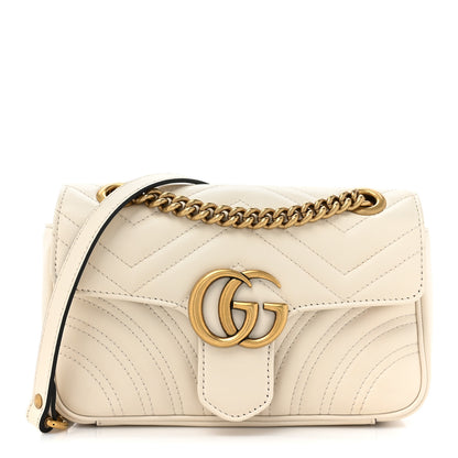 Gucci Calfskin Matelasse Mini GG Marmont Shoulder Bag White 1 of 11