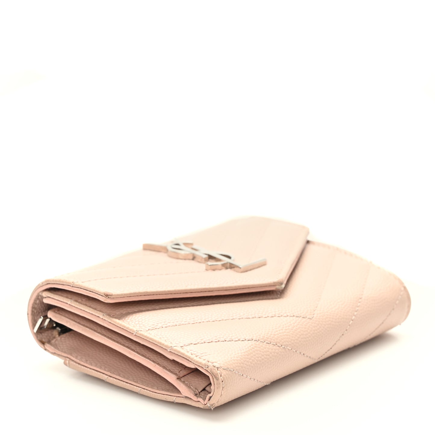 Grain De Poudre Matelasse Chevron Monogram Compact Tri Fold Wallet Pale Pink