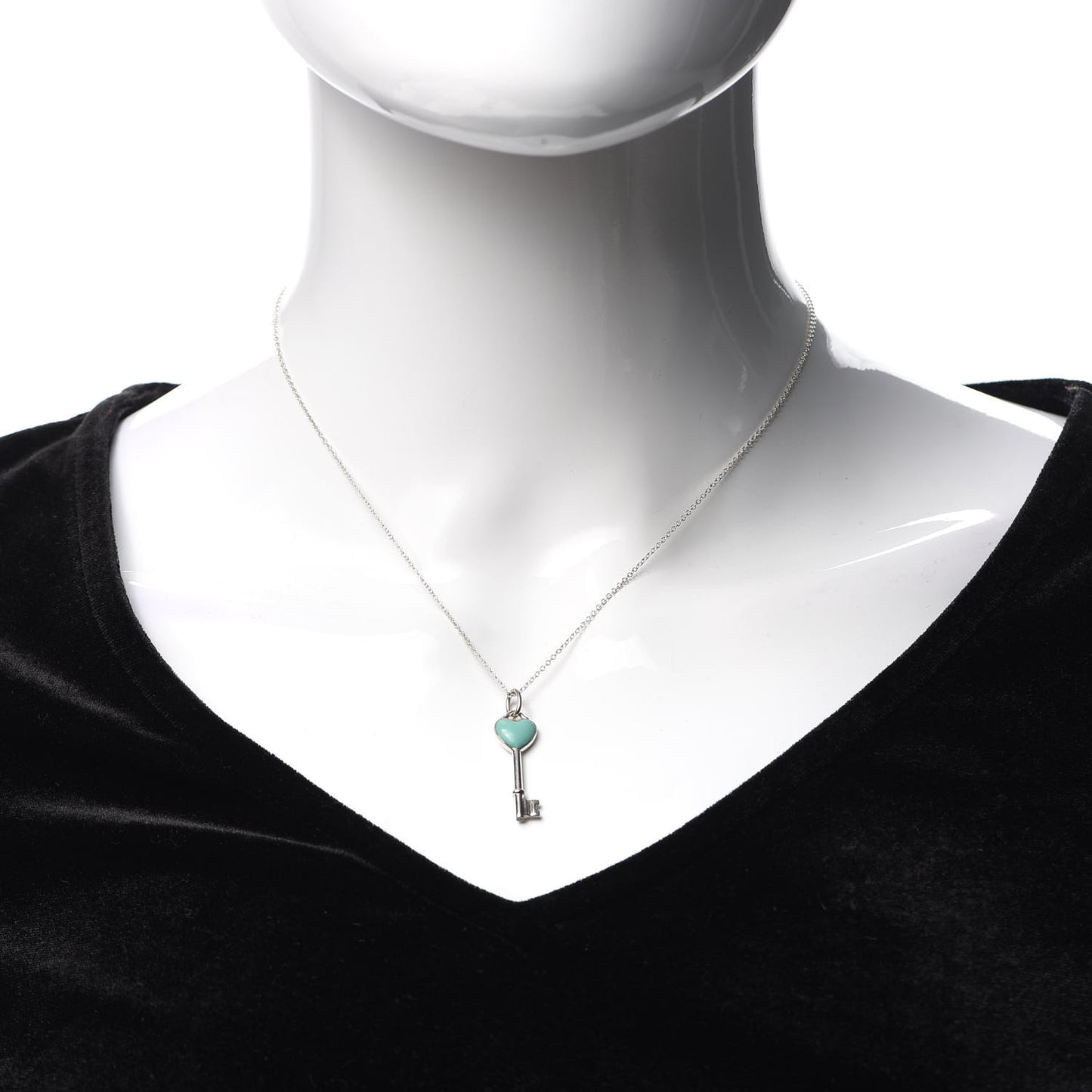 Sterling Silver Enamel Heart Key Pendant Necklace Tiffany Blue