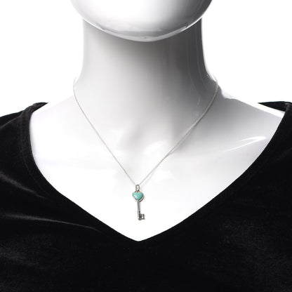 Tiffany Sterling Silver Enamel Heart Key Pendant Necklace Tiffany Blue 2 of 4