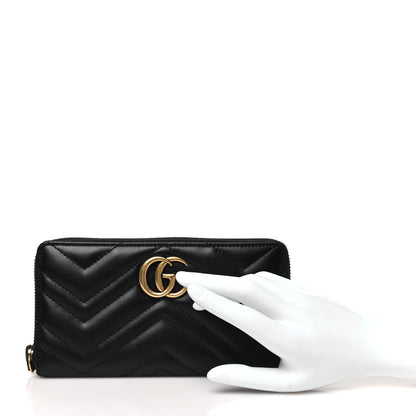 Gucci Calfskin Matelasse GG Marmont Zip Around Wallet Black 2 of 9