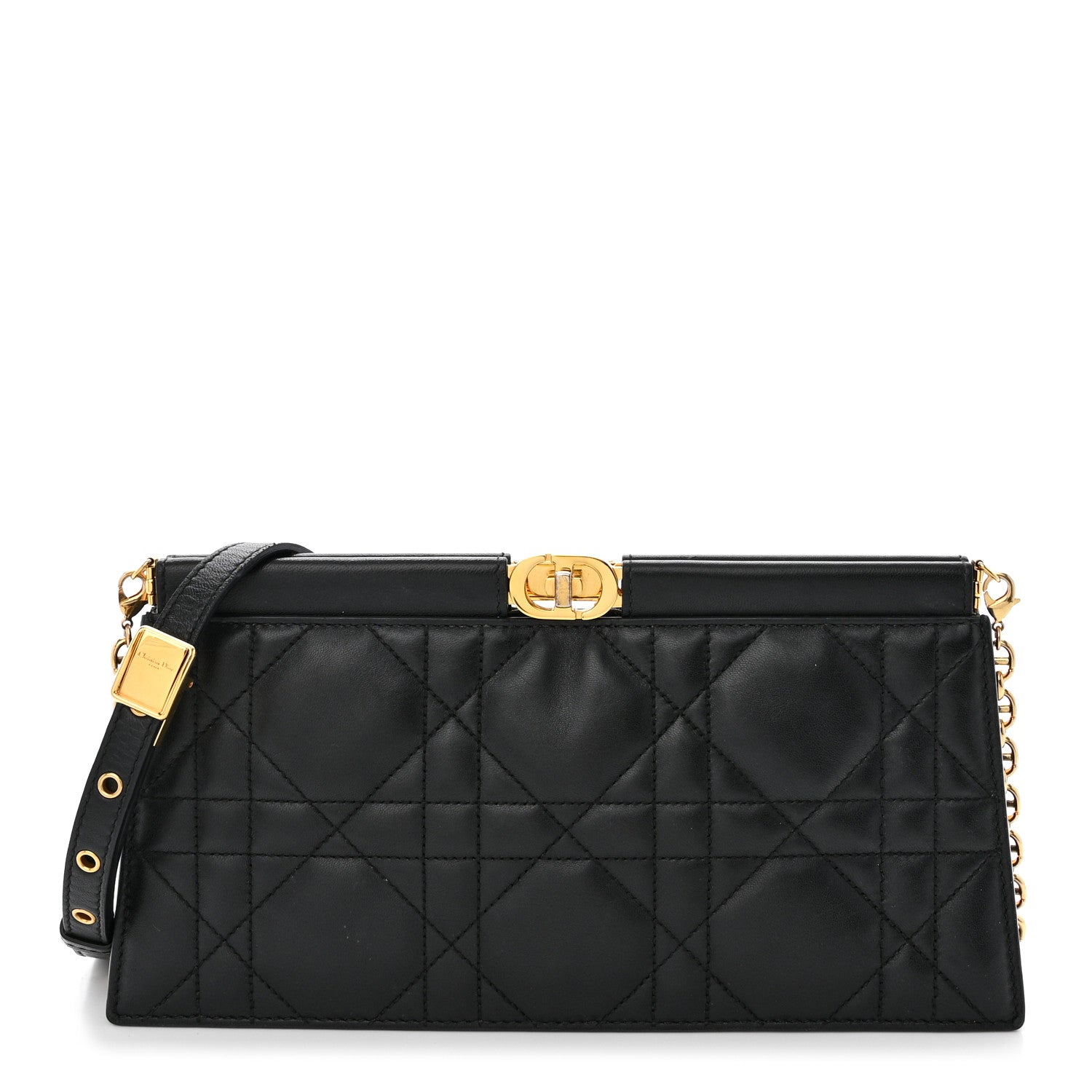 Christian Dior Lambskin Cannage Caro Colle Noire Clutch With Chain Black 1 of 10