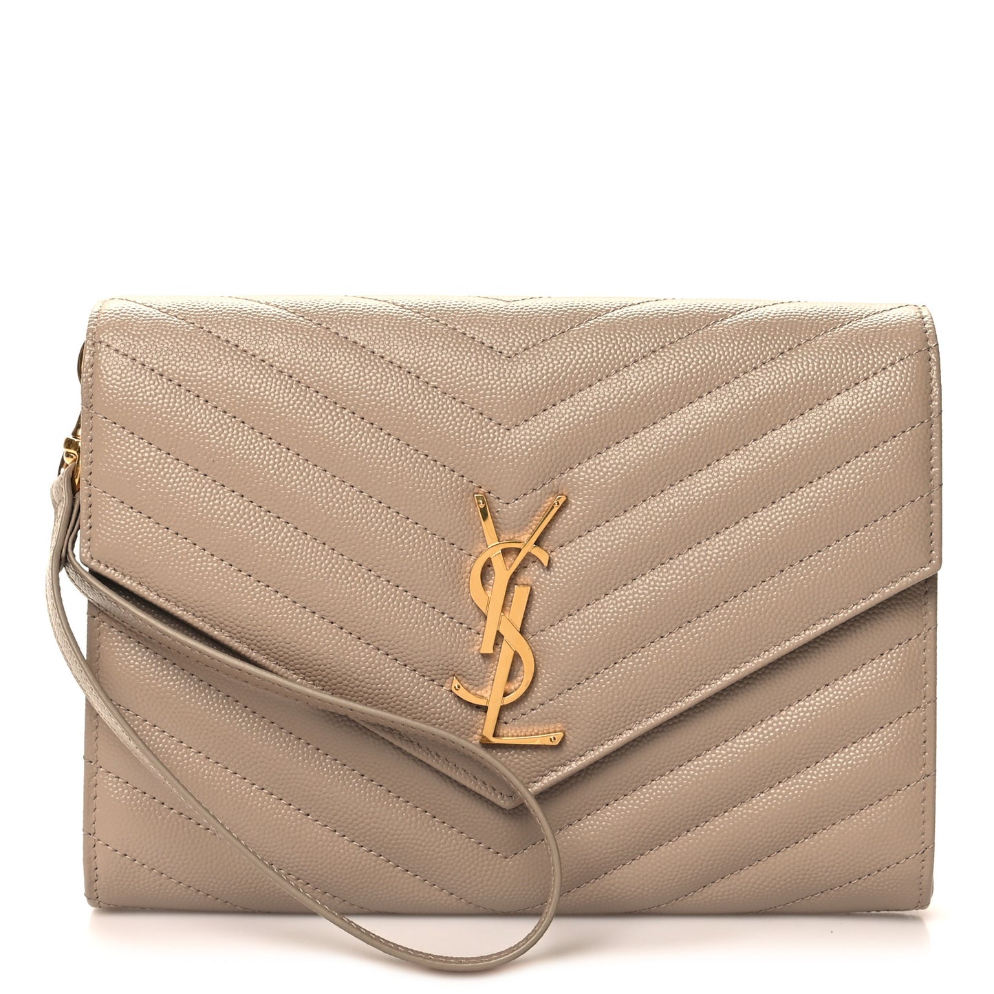 Grain De Poudre Matelasse Chevron Monogram Envelope Clutch Dark Beige