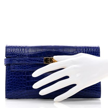 Hermes Shiny Alligator Kelly Longue Wallet Bleu Electrique 2 of 13
