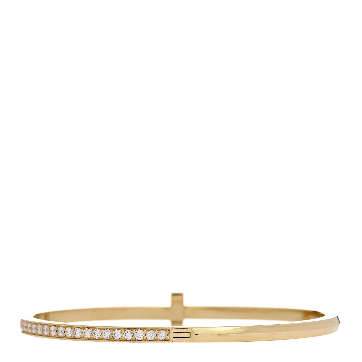 18K Yellow Gold Diamond Narrow T1 Hinged Bangle Bracelet
